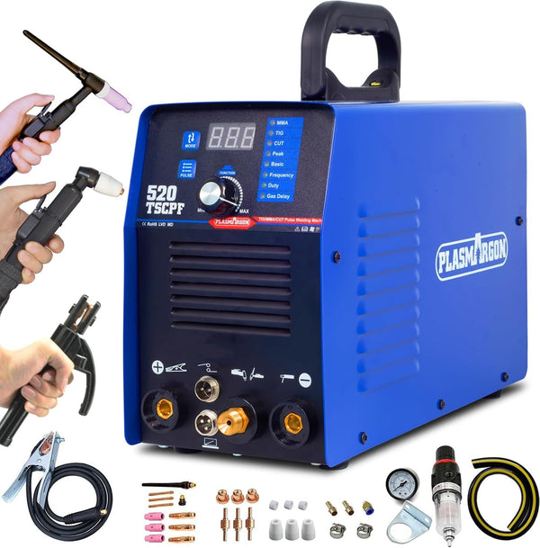 PLASMARGON 520TSCPF 3-in-1 Plasma Cutter, TIG & Stick (MMA) Welder Machine – 200A/180A/50A, 110V/220V Dual Voltage