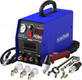 PLASMARGON PLC65Pro 65A pilot arc plasma cutter machine with P80 torch, 3 sets of consumables, ground clamp and air pressure filter on white background