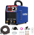 PLASMARGON PLC 50X 50A plasma cutter machine with PT31 cutting torch, ground clamp, air pressure gauge regulator, ceramic nozzles, electrode tips, guide rings and air hose