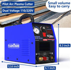 PLC65Pro compact dimensions 12.6 by 6.1 by 8.3 inches, small volume easy to carry pilot arc plasma cutter with dual voltage 110/220V