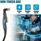 WSD60 non-touch arc plasma torch: HF pilot arc, effortless start and extended tip life with welder in action