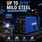 MIG200 welder 200A output welding 3/16 inch mild steel for home projects, garage repairs, maintenance and metal fabrication