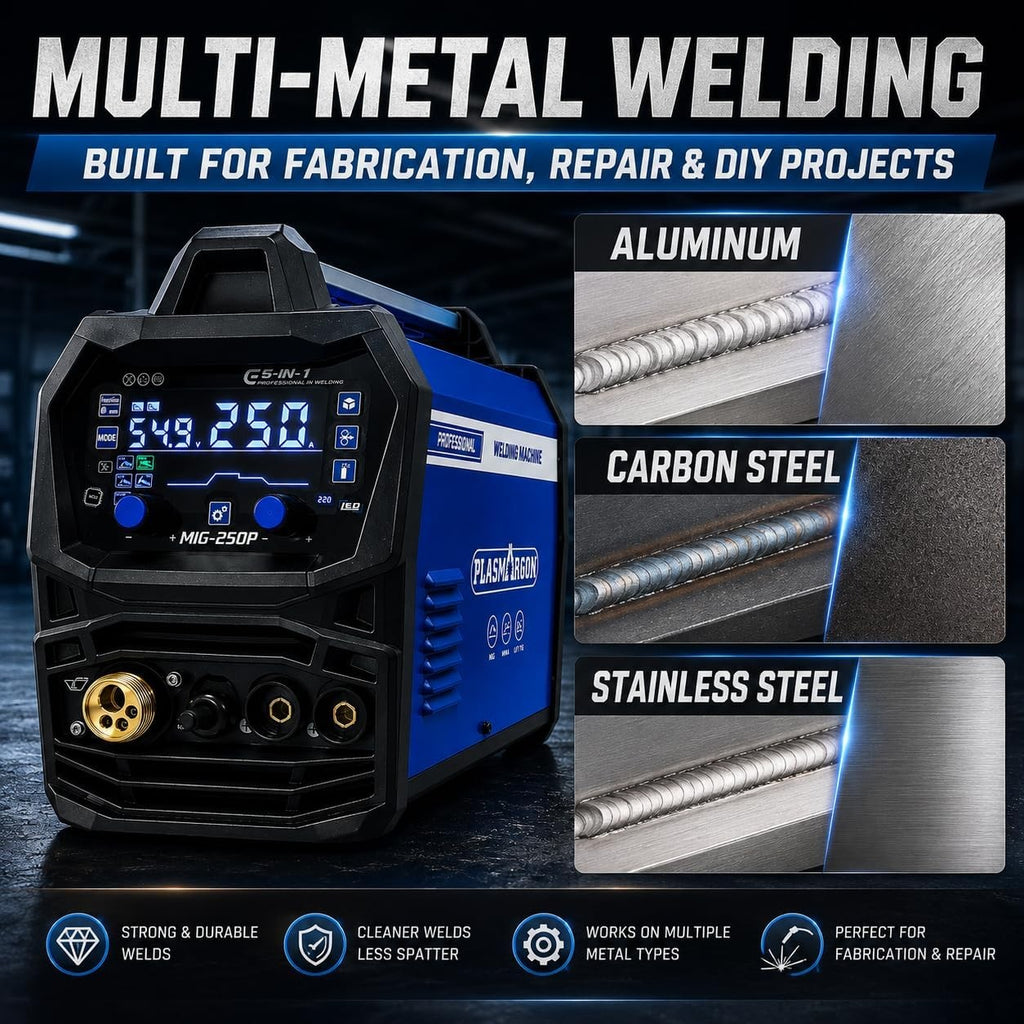 MIG-250P multi-metal welding for fabrication, repair and DIY: aluminum, carbon steel and stainless steel welds