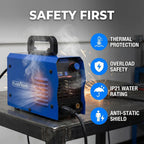 ZX7-250 safety features: thermal protection, overload safety, IP21 water rating and anti-static shield