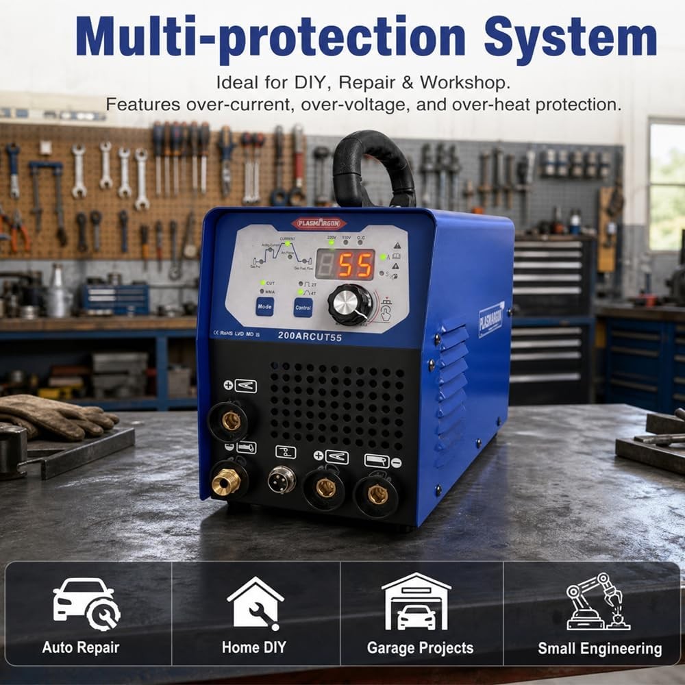 200ARCUT55 multi-protection system with over-current, over-voltage and over-heat protection, ideal for auto repair, home DIY and garage projects