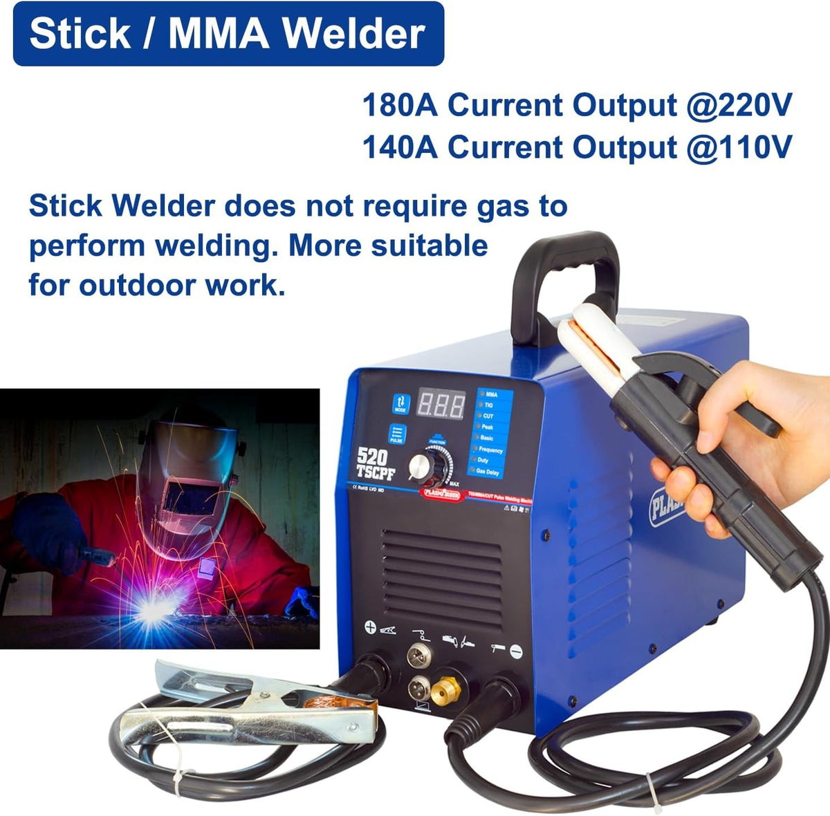PLASMARGON 520TSCPF stick MMA welding at 180A