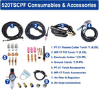 PLASMARGON 520TSCPF accessories: PT-31 plasma torch, WP-17 TIG torch, electrode holder and clamps