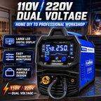 MIG-250P 110V and 220V dual voltage for home DIY to professional workshop, large LED digital display and portable handle design