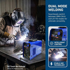 ZX7-250 dual mode welding between MMA stick and lift TIG modes with stable arc technology, TIG torch not included