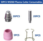 50PCS WSD60 plasma cutter consumables: 20 nozzles, 20 electrodes, 5 cups, 5 guides