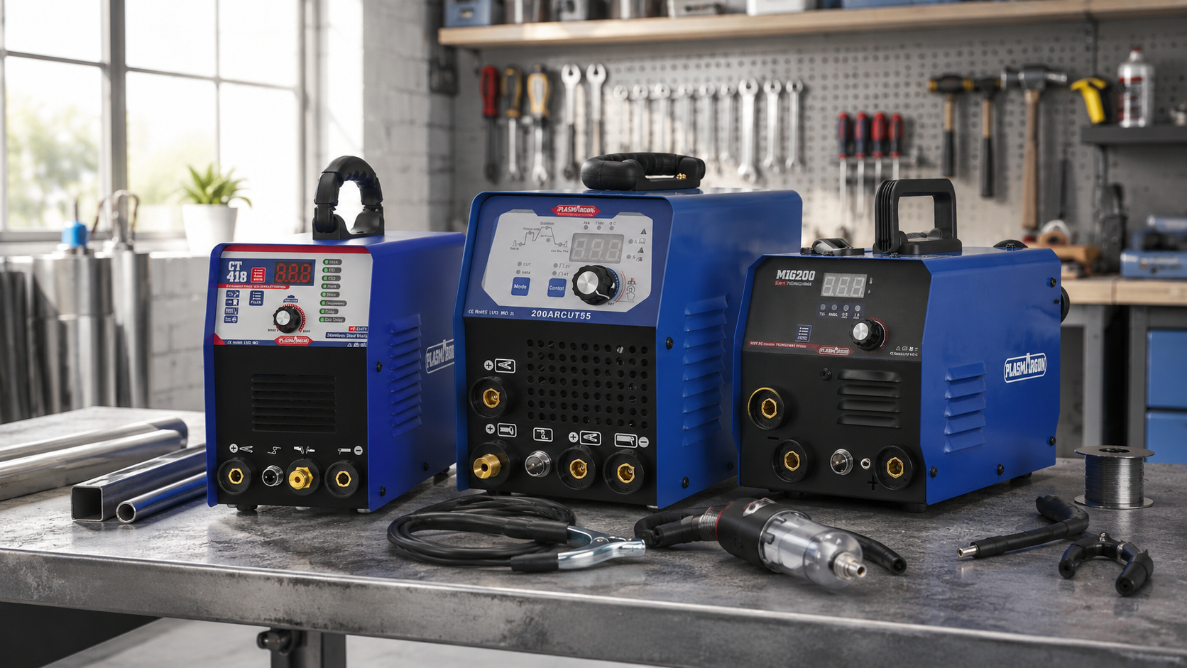 PLASMARGON welding and cutting equipment displayed in a workshop